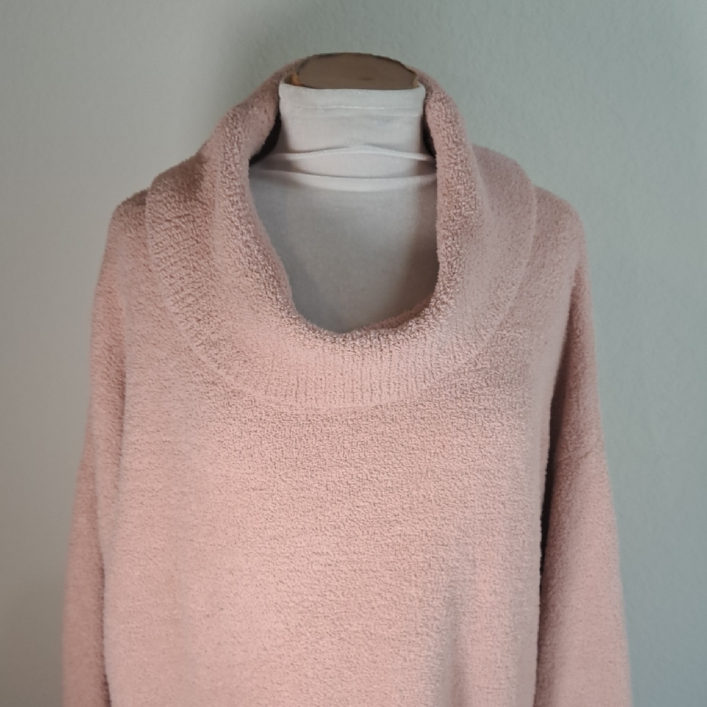 Max Studio Sweater Pink Sherpa Fleece Lagenlook Plus Size 1X Cowl Neck Boxy Soft